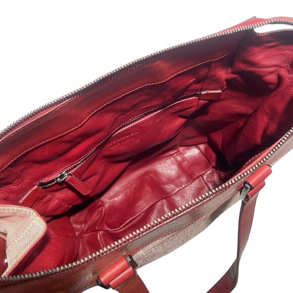 Jil Sander Shoulder Bag Red Leather & Canvas Tote Leather Lining w Keys No Lock - Picture 9 of 15